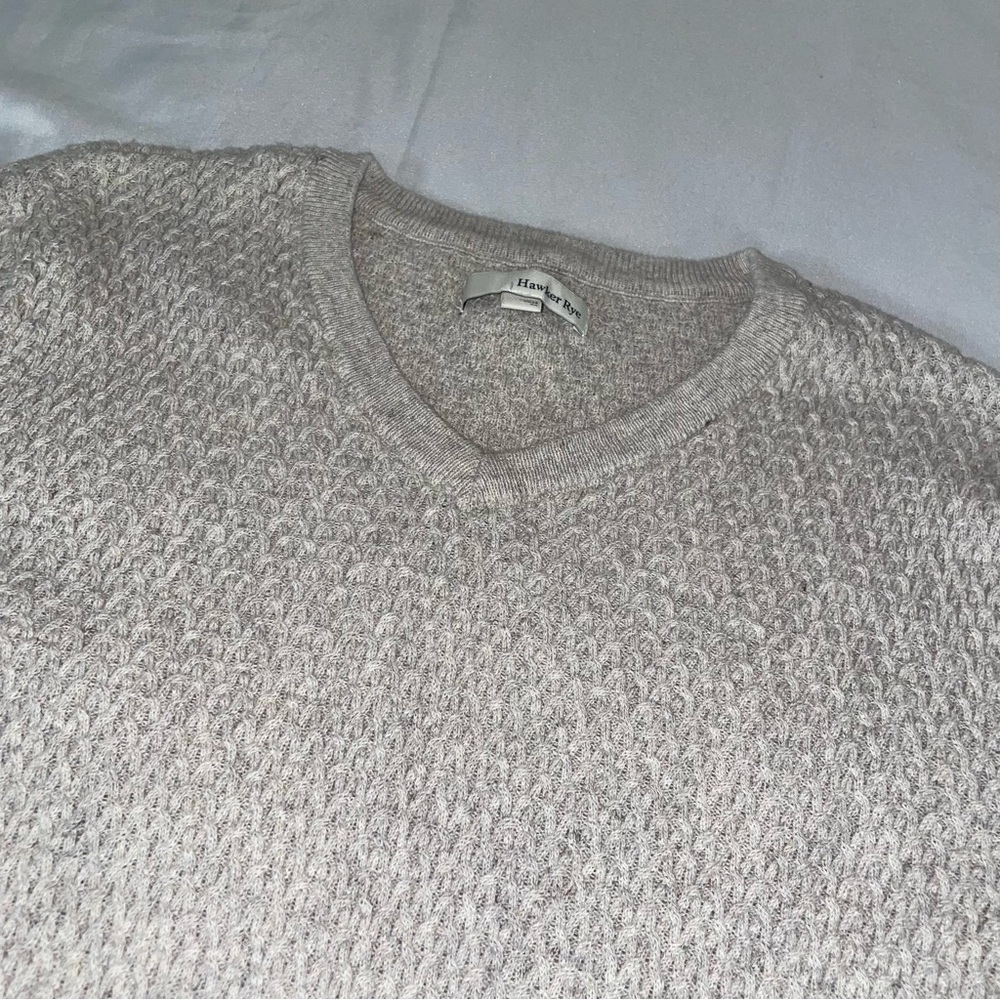 Hawker‎ Rye Women Oatmeal Beige Textured Knit V-Neck Cotton Linen Sweater Size M